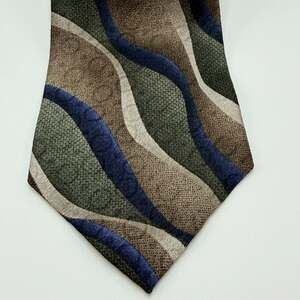 Pierre Cardin Men's Silk Necktie Blue Green Brown Waves Abstract Pattern